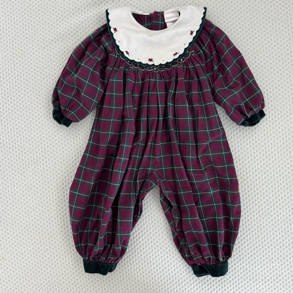 Carter's Other - Vintage Carter’s Baby Long Sleeve Plaid Romper with White Floral Collar Size 12m